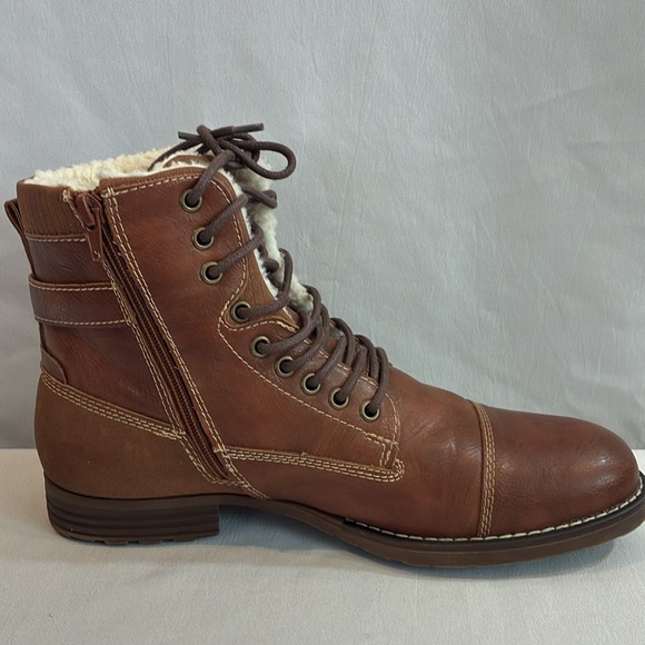 Dexter faux brown leather faux Sherpa lined ankle boots lace up & zip up Size 9 - Picture 3 of 16